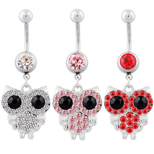 猫头鹰吊坠肚脐环钛钢粗针脐钉扣人体穿刺饰品 belly button ring
