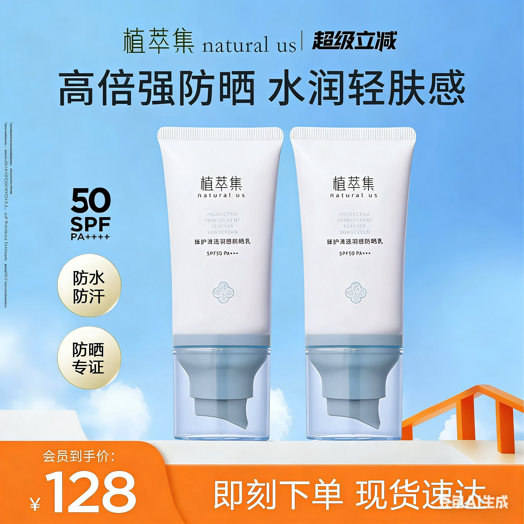 植萃集臻护清透羽感防晒乳SPF50PA+++物化合一防紫外线UV防晒霜乳
