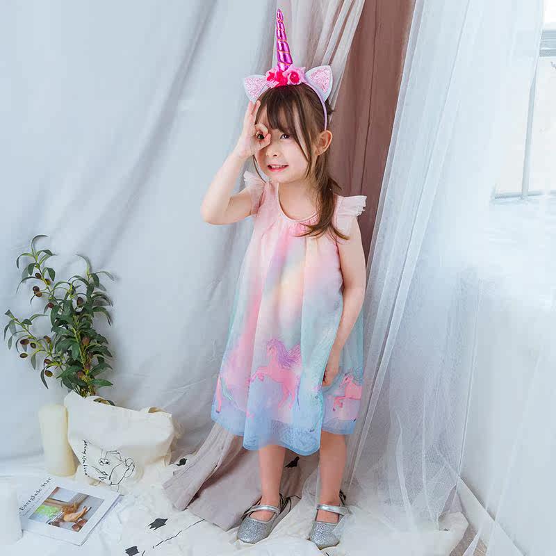 2019 new pattern Europe and America unicorn girl Dress Birthday Party full dress Princess Dress Rainbow David Yarn skirtin the Children/Baby/Family fitted , Other  category - from Buy2taobao.com to provide professional Taobao agent buy service