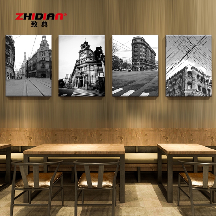 老上海怀旧街景照片复古黑白墙壁画