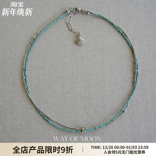 艾绿色手作串珠双层叠戴米珠锁骨链 MOON原创设计新中式 WAY
