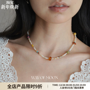 WAY MOON原创小众设计师贝壳彩色宝石项链精致超细choker颈链
