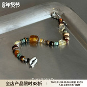 WAY MOON原创复古高级感拼色手工串珠手链琉璃虎眼石精致手串