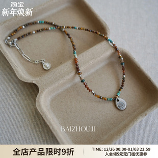 WAY MOON原创设计小众复古虎眼石石榴石项链非洲玛瑙锁骨链女