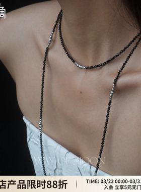 超长款闪耀夸张黑色串珠水晶