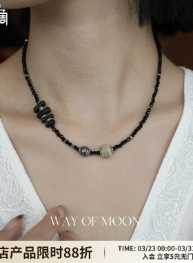 WAYOFMOON个性黑尖晶项链