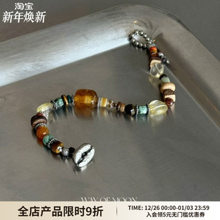 WAY MOON原创复古高级感拼色手工串珠手链女琉璃虎眼石手串