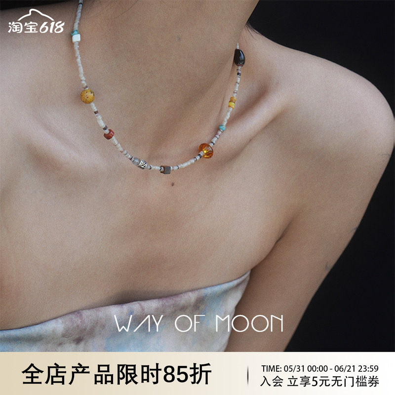 WAY OF MOON原创小众设计师贝壳彩色宝石项链精致超细choker颈链