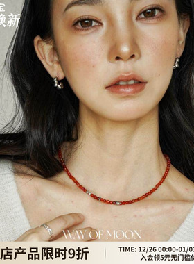圣诞新年红色天然玛瑙串珠项链女