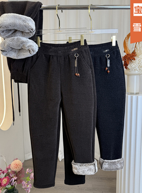 2025冬季特厚雪狐绒宝宝貂女裤加绒宽松女裤子中老年高腰哈伦长裤