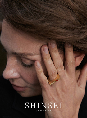 彩石片状戒指橙红石榴石