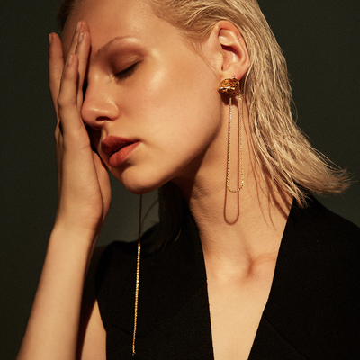 【森制SHINSEI官方】布纹长耳线3种戴法耳廓链 原创设计纯银