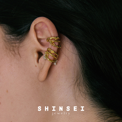 【森制SHINSEI官方】扭纹垂珠分色耳骨夹 无耳洞可戴 纯银