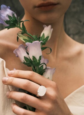 【森制SHINSEI官方】手工雕纹天然月光石戒指 原创设计纯银饰品