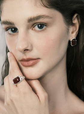 【森制SHINSEI官方】八角红玛瑙手工雕纹戒指 纯银天然石