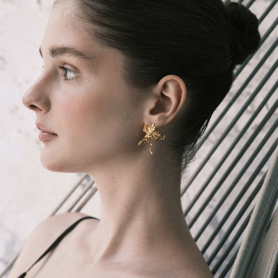 【森制SHINSEI官方】手工立体藤蔓雕纹耳钉  原创设计纯银