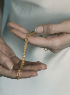 【森制SHINSEI官方】天然拉长石蕾丝链条手链 原创纯银