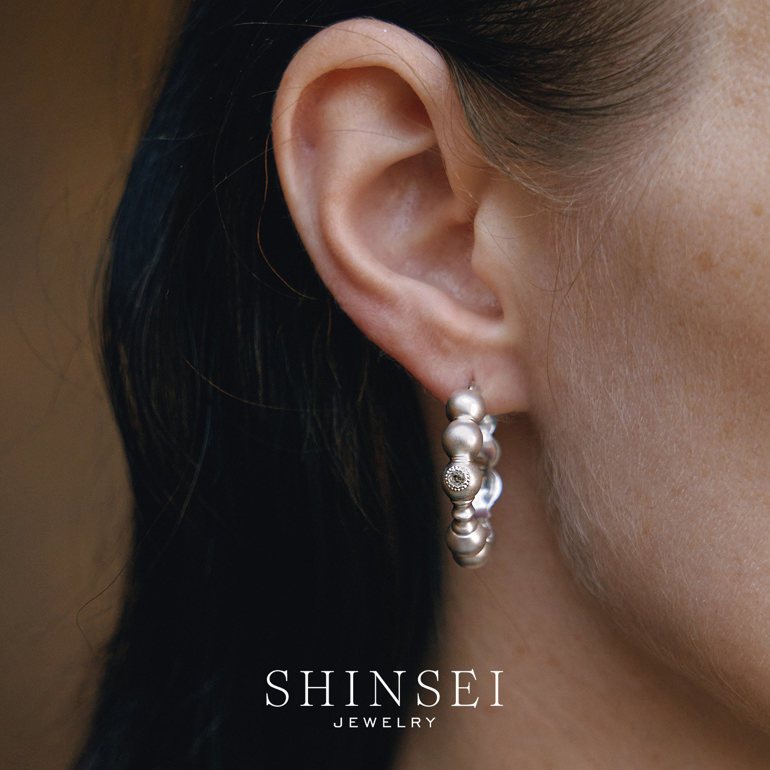【森制SHINSEI官方】哑光天然黑发晶圈圈耳环