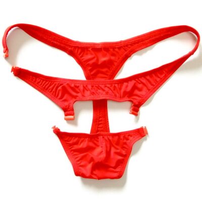 男士冰丝镂空丁字裤性感T裤男低腰透明前开口超薄解扣骚内裤T-193