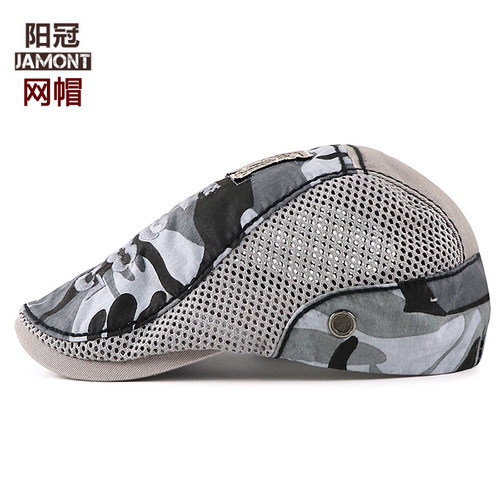 阳冠夏季迷彩透气网眼鸭舌贝雷帽