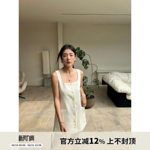 SOTHEA夏日all white简约美学大方领设计A字廓形醋酸马甲连衣裙女