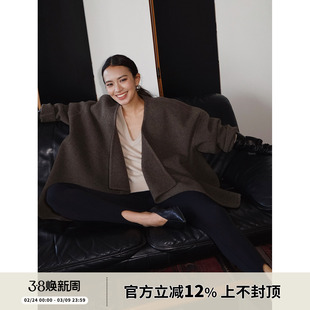 SOTHEA 法式慵懒风时髦夹花纯羊毛斗篷双面呢毛呢外套呢子大衣