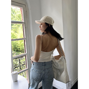SOTHEA B入时髦露背心机设计莫代尔细肩带平口针织上衣小吊带 夏季