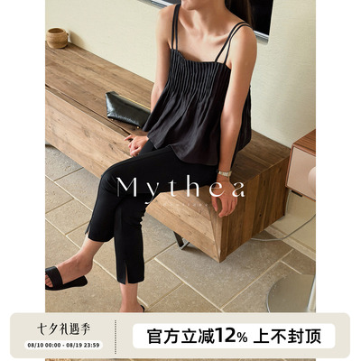 SOTHEA 法式重磅纯亚麻塔克压褶双肩带吊带露背性感松弛上装上衣
