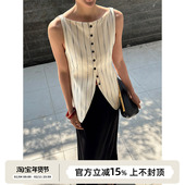 SOTHEA 衣女 条纹亚麻一字领马甲背心上无袖 复古老钱风 2025年夏季