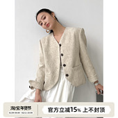 SOTHEA INS博主风 时髦慵懒风亚麻简约v领显瘦小外套宽松休闲上衣