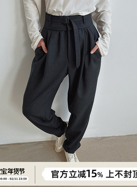SOTHEA CHIC LADY 羊毛高腰系带打褶锥形气质优雅精致冬季休闲裤