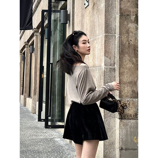 针织打底一字领露肩长袖 T恤女 时髦慵懒感韩国进口早秋新款 SOTHEA