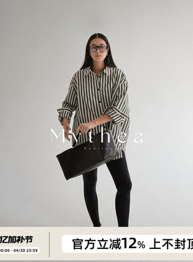 SOTHEA 春季新款男友风棉麻复古黑白条纹廓形衬衫气质衬衣外套