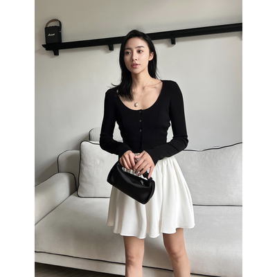 时髦夏日大圆领桑蚕丝短款开衫