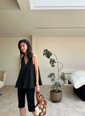 SOTHEA 时髦单品进口日本三醋酸弹力修身七分裤 黑色百搭短裤女夏