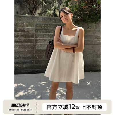 SOTHEA 南法假日 2026年夏季方领法式无袖吊带背心高腰气质连衣裙