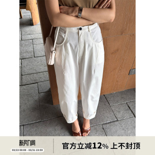 休闲裤 全棉后松紧腰宽松阔腿打褶锥形裤 女 2026年夏日薄款 SOTHEA