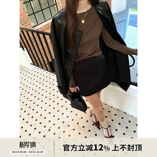 SOTHEA 秋冬时髦半裙哑光缎面短裙极简气质小黑裙迷你a字半身裙女