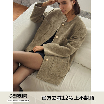 SOTHEA 韩国进口时髦夹花羊毛圆领宽松时尚气质秋冬小香风短外套