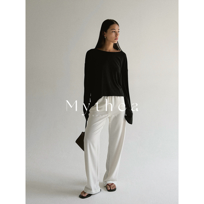 SOTHEA 松弛感慵懒羊毛圆领落肩春夏长袖居家休闲宽松防晒T恤上衣