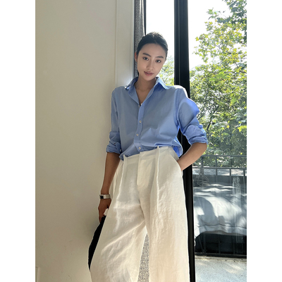 宽松长袖衬衫纯棉地中海休闲