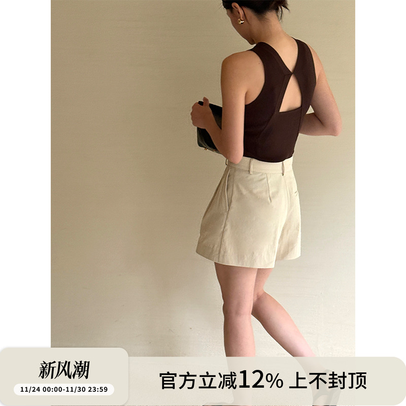 SOTHEA 法式岌简 2025年夏季弹力修身针织圆领露背背心无袖上衣