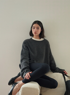 SOTHEA 简奢风柔细体感美丽奴羊毛小圆领落肩廓形百搭款气质毛衣