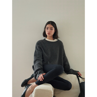 SOTHEA 气质毛衣 简奢风柔细体感美丽奴羊毛小圆领落肩廓形百搭款