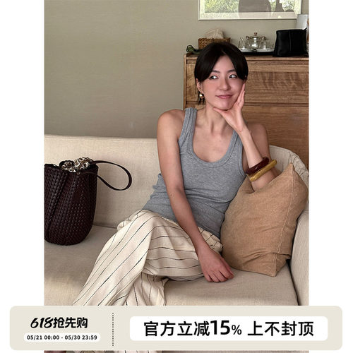 SOTHEA “萬能刚需”深U马蹄领弹力罗纹宽边休闲时尚吊带背心上衣