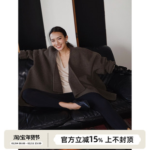 SOTHEA 法式慵懒风时髦夹花纯羊毛斗篷双面呢毛呢外套呢子大衣