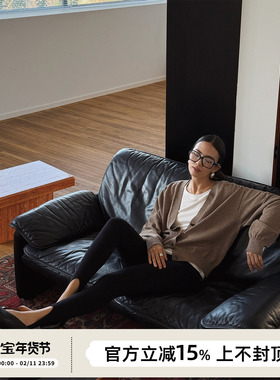 SOTHEA MODERN CHIC LADY全羊毛前后两穿短款v领针织开衫上衣