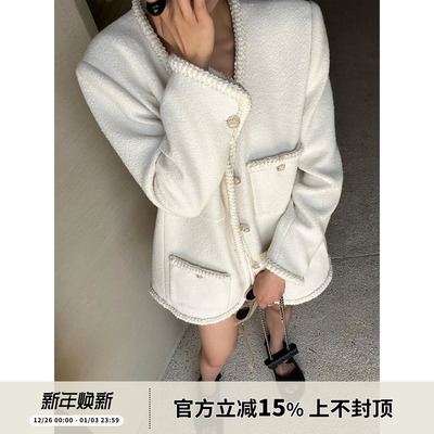 重工编织花边羊毛小香外套