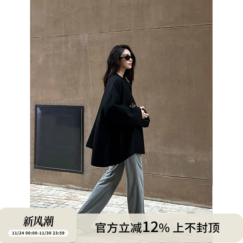 SOTHEA 秋冬经典斗篷型羊驼毛圆领短款高级感气质毛呢外套大衣女