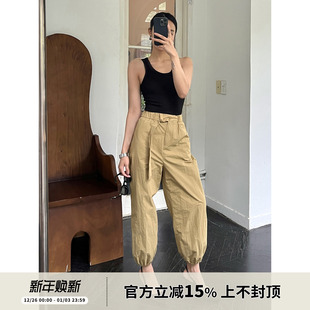 今季 百搭宽松高腰束脚裤 Bi入 裤 女 时髦博主腰带设计工装 SOTHEA